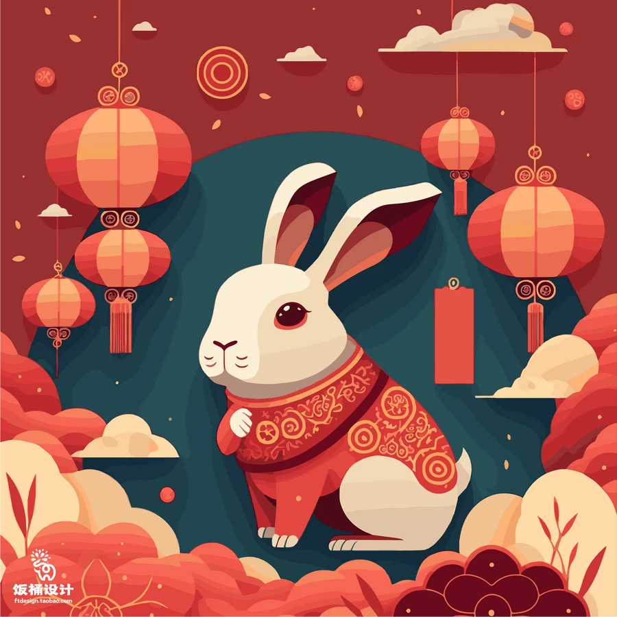 2023新年创意卡通兔子兔年元素风景插画海报背景AI矢量设计素材【012】